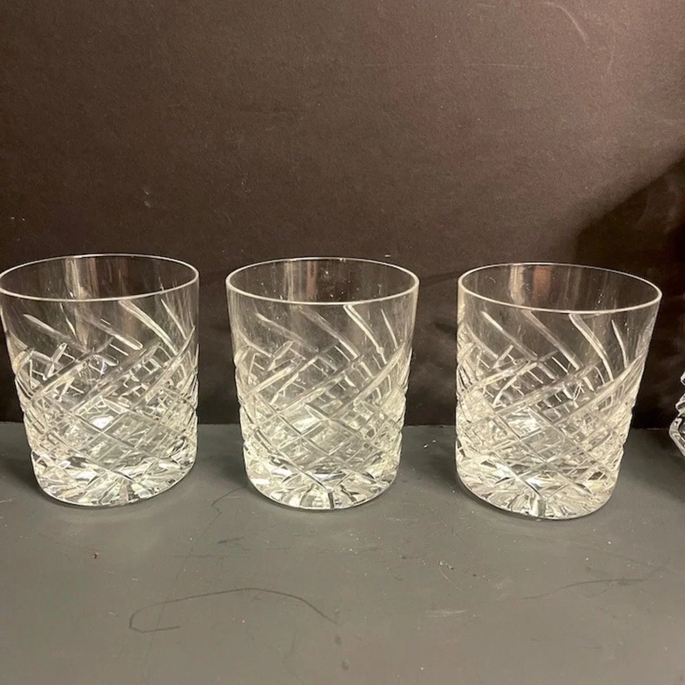 Vintage Godinger Dublin Crystal Whiskey Decanter Set 3 Lowball Glasses 4pc